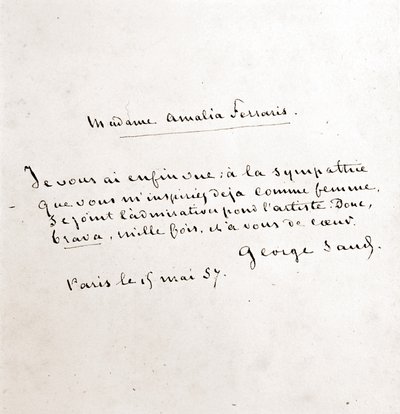 Brief van George Sand (Aurore Dupin, Baronne Dudevant) aan Madame Amalia Ferraris, Parijs 19 maart door George Sand