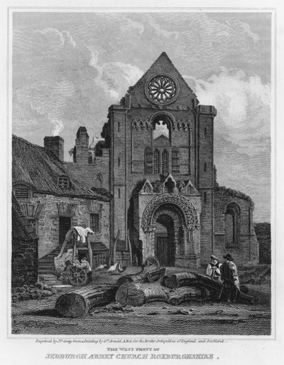 De westelijke voorkant van Jedburgh Abbey Church, Roxburghshire door George (after) Arnald