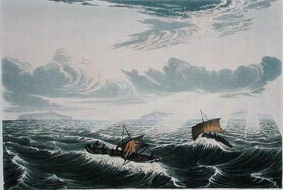 Kano kapseizen in een storm bij zonsopgang, 23 augustus 1821, uit 