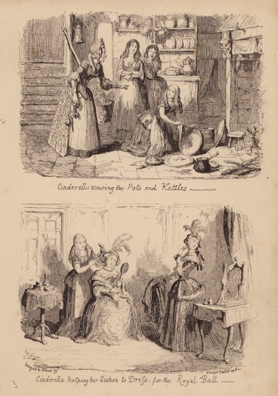 Assepoester en het Glazen Muiltje door George (after) Cruikshank