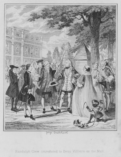 Randulph Crew geïntroduceerd bij Beau Villiers op de Mall door George (after) Cruikshank