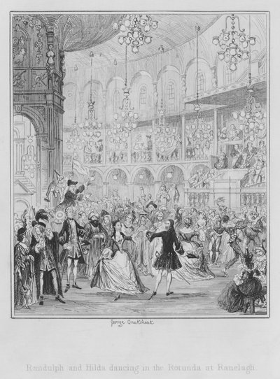 Randulph en Hilda dansen in de Rotunda bij Ranelagh (gravure) door George (after) Cruikshank