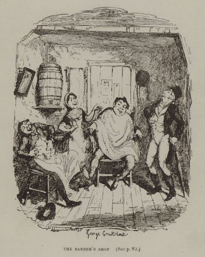 De Kapperszaak (gravure) door George (after) Cruikshank