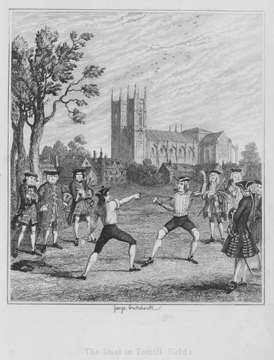 Het duel in Tothill Fields door George (after) Cruikshank