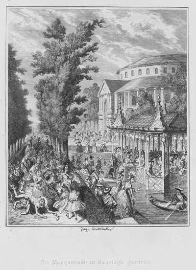 Het Maskerbal in de Ranelagh-tuinen (gravure) door George (after) Cruikshank
