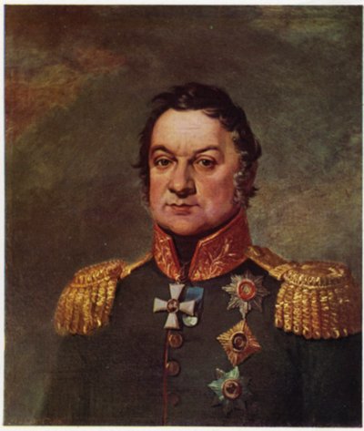 Portret van Dmitry Dokhturov (kleurenlitho) door George (after) Dawe
