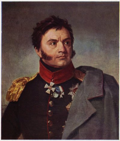 Portret van Nikolaj Raevskij (kleurenlitho) door George (after) Dawe