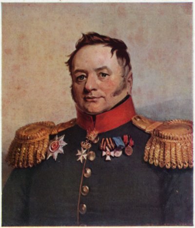 Portret van Pavel Tuchkov (kleurenlitho) door George (after) Dawe
