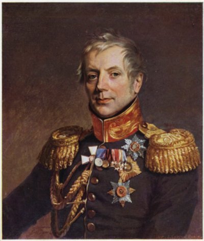 Portret van Pjotr Konovnitsyn (kleurenlitho) door George (after) Dawe
