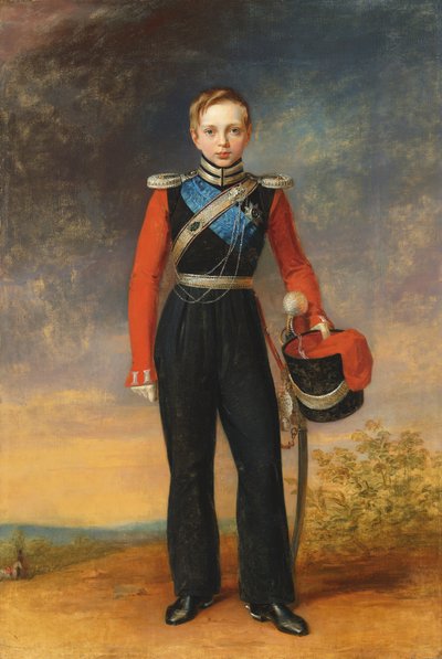 Portret van Tsarevitsj Alexander Nikolaevich in het uniform van het Leib Guard Zwarte Zee Kozakkeneskadron door George (after) Dawe
