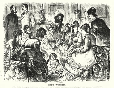 Punch cartoon: Baby Aanbidding (gravure) door George (after) Du Maurier