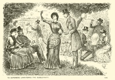 Om het gras-tennis te vervangen - het bubbel-feest (gravure) door George (after) Du Maurier