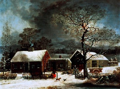Winterscène in New Haven, ca. 1858 (kleur litho) door George (after) Durrie