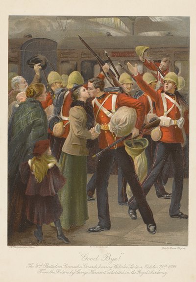 Vaarwel! Het 3e Bataljon Grenadier Guards verlaat Waterloo Station, 21 oktober 1899 door George (after) Harcourt