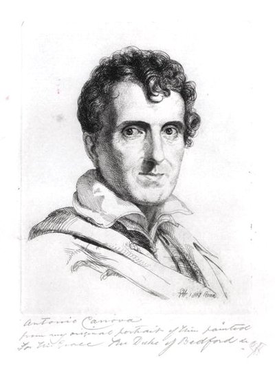 Portret van Antonio Canova (1757-1822) 1817 (gravure) door George (after) Hayter