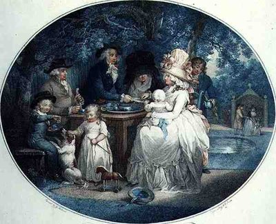 Een Theetuin, gegraveerd door Francois David Soiron, uitgegeven door T. Gaugain door George (after) Morland