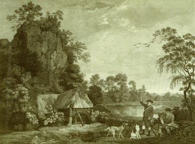 Twee heren op jacht, met een uitzicht op Creswell Crags, genomen ter plaatse, plaat 1 door George (after) Stubbs