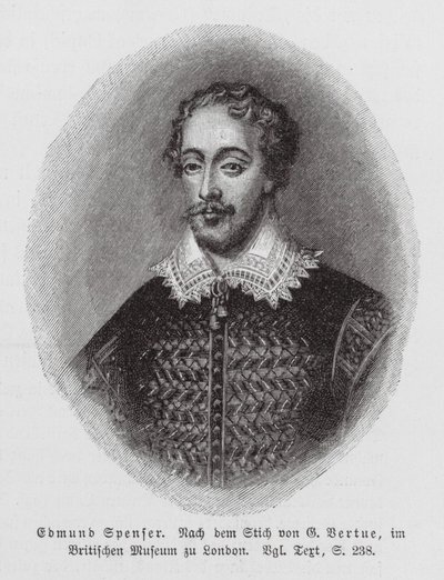 Edmund Spenser, Engels dichter (gravure) door George (after) Vertue