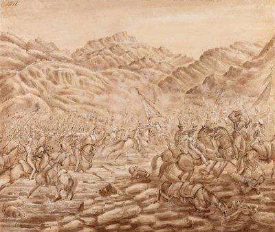 Aanval van de Cavalerie van de achterhoede bij de Slag om Tezeen door George Alfred Croly