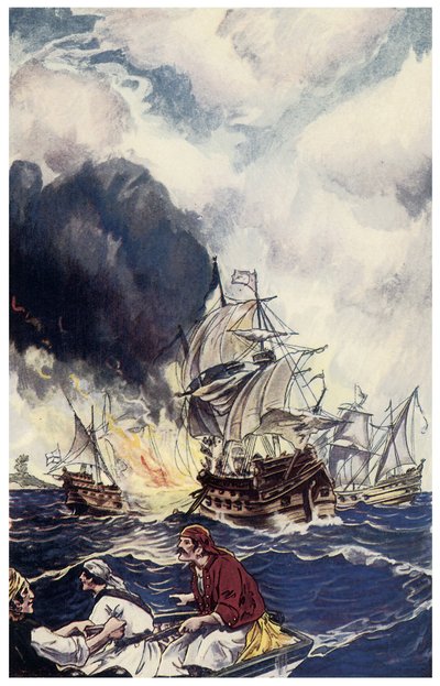 Brulot lading explosieven gooit naar een schip Illustratie uit 