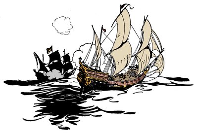 Piraten naderen een schip Illustratie uit 