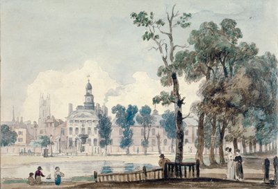 Buitenaanzicht van het oude Bethlehem Hospital, Moorfields, City of London door George Arnald