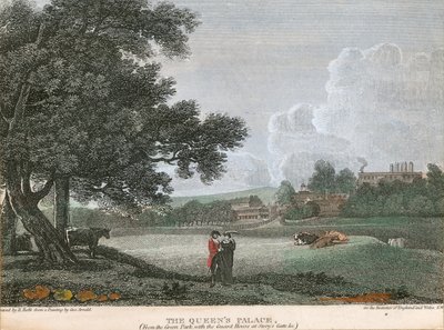 Het Paleis van de Koningin, vanuit het Groene Park met het Wachthuis bij Story