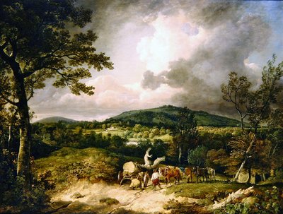 De houtverzamelaars met een uitzicht op Siddon Hill, Highclere Park in de verte door George Arnald