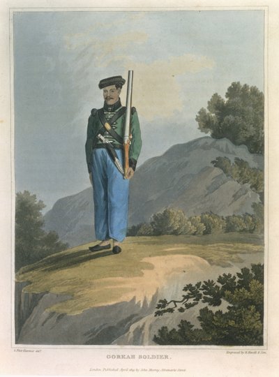 Gorkah Soldaat, uit Journal of a Route Across India and Through Egypt door George Augustus Fitzclarence