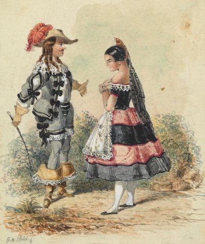 Kavalier en Dienstmeid in Spaanse Kleding door George Augustus Sala
