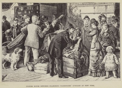 Douanebeambten onderzoeken passagiersbagage in New York door George Augustus Sala