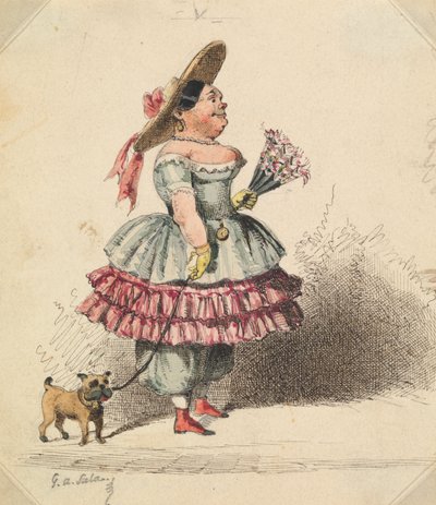 Groteske maagd met hond door George Augustus Sala