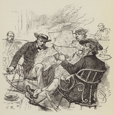 Kranten lezen, schommelstoelen door George Augustus Sala