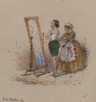 Vrouw Kleedt Zich Aan, met Dienstmeid door George Augustus Sala
