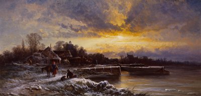 Een winterlandschap, avond door George Augustus Williams