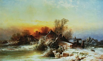 Winteravond op de Mole, Surrey door George Augustus Williams