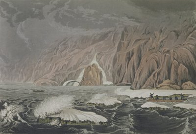 Expeditie die Kaap Barrow verdubbelt, 25 juli 1821, uit Verhaal van een reis naar de kusten van de Poolzee in de jaren 1819-22 door Sir John Franklin, gegraveerd door Edward Finden door George Back