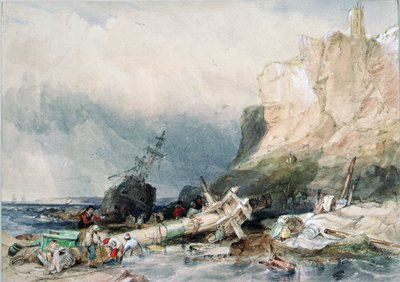 Kasteel van Tynemouth, Tyne and Wear, met wrak door George Balmer