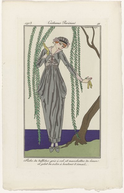 Journal des Dames et des Modes, Costumes Parisiens, 1913, No. 91 : Robe de taffetas door George Barbier