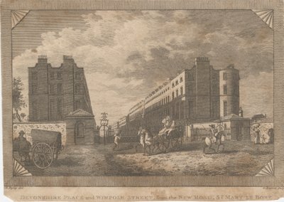 Devonshire Place en Wimpole Street, vanaf de Nieuwe Weg, St. Mary Le Bone door George Barret
