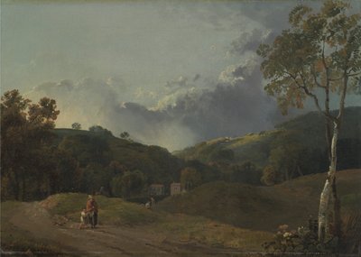 Landschap met huisjes door George Barret