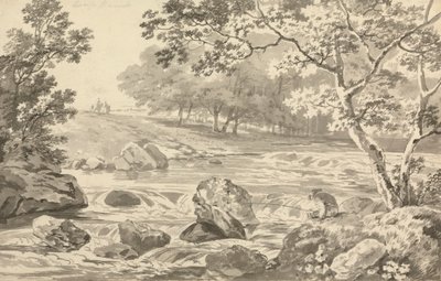 Rivier met visser door George Barret
