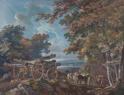 Houtwagen op een Ruwe Weg (een van een paar) door George Barret