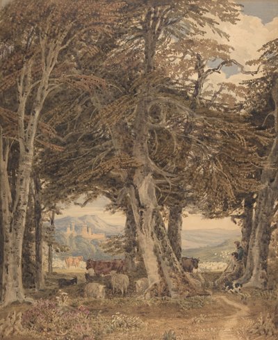 Runderen en Schapen Rustend aan de Rand van een Bos door George Barret the Younger