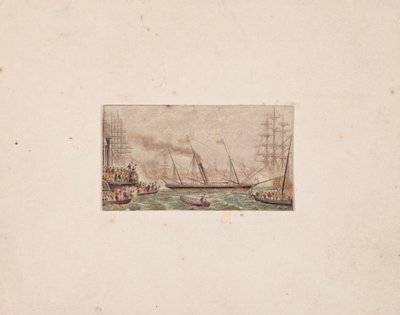 Naalddoosafdruk: De koninklijke vloot in Kilkenny Bay (?) door George Baxter