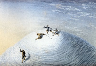 De beklimming van de Mont Blanc door Albert Smith in 1851 (gekleurde gravure) door George Baxter