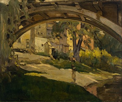 Meisje onder gebogen brug door George Benjamin Luks