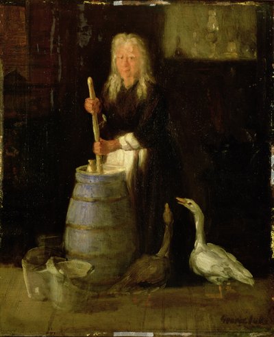 Vrouw die boter karnet door George Benjamin Luks