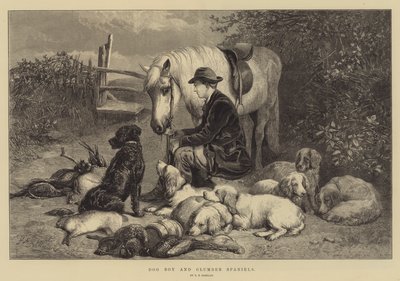 Hondenjongen en Clumber Spaniels door George Bouverie Goddard
