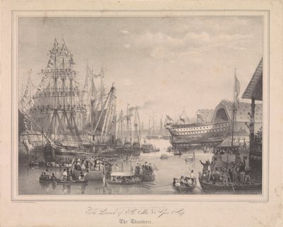 De tewaterlating van het 84-kanonschip HMS 